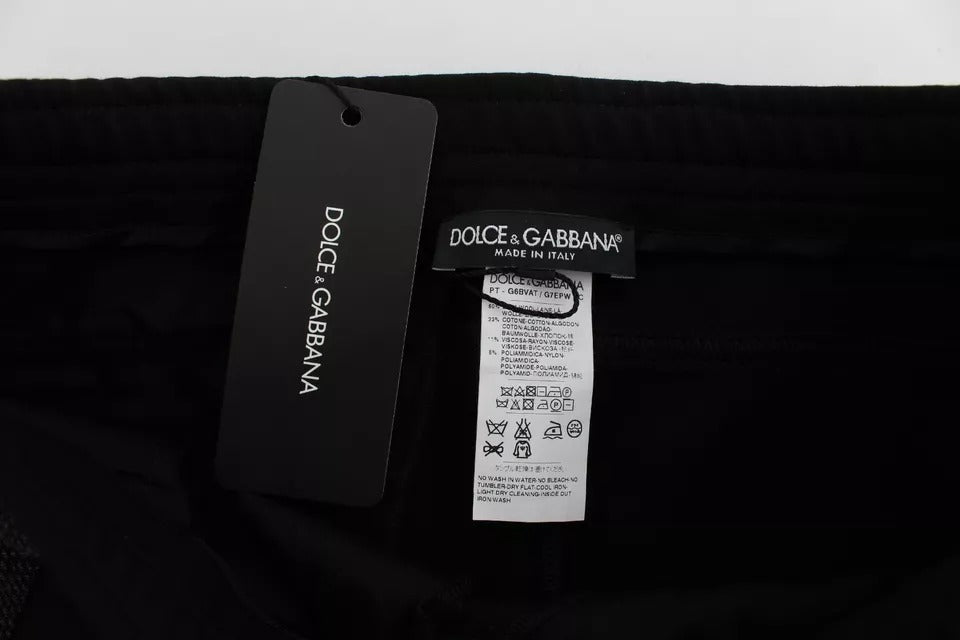Dolce & Gabbana Schwarz Grau Wolle Casual Hose Streifen Hose