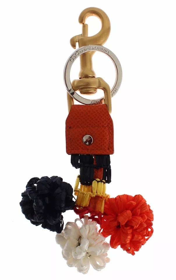 Dolce & Gabbana Braun Gold Raffia Leder Verschluss Finder Kette Schlüsselanhänger