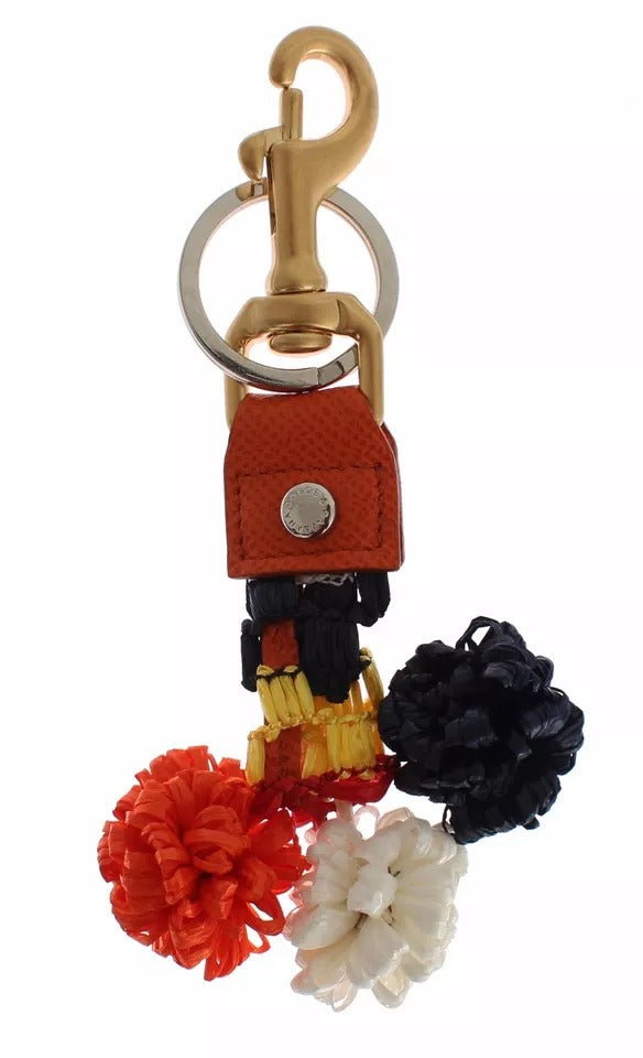 Dolce & Gabbana Braun Gold Raffia Leder Verschluss Finder Kette Schlüsselanhänger