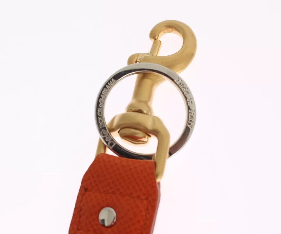 Dolce & Gabbana Braun Gold Raffia Leder Verschluss Finder Kette Schlüsselanhänger