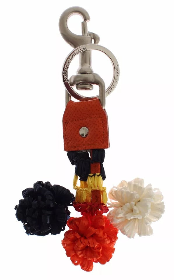Dolce & Gabbana Silber Braun Raffia Leder Verschluss Finder Kette Schlüsselanhänger