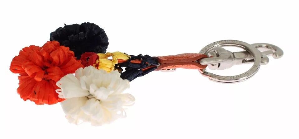 Dolce & Gabbana Silber Braun Raffia Leder Verschluss Finder Kette Schlüsselanhänger