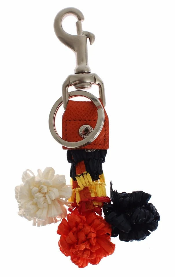 Dolce & Gabbana Silber Braun Raffia Leder Verschluss Finder Kette Schlüsselanhänger