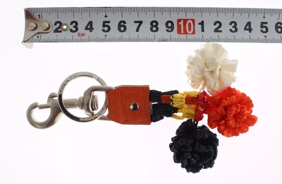 Dolce & Gabbana Silber Braun Raffia Leder Verschluss Finder Kette Schlüsselanhänger