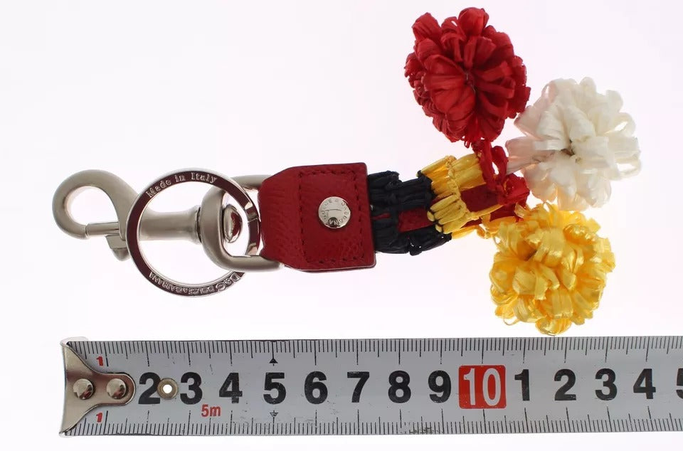 Dolce & Gabbana Silber Braun Raffia Leder Verschluss Finder Kette Schlüsselanhänger