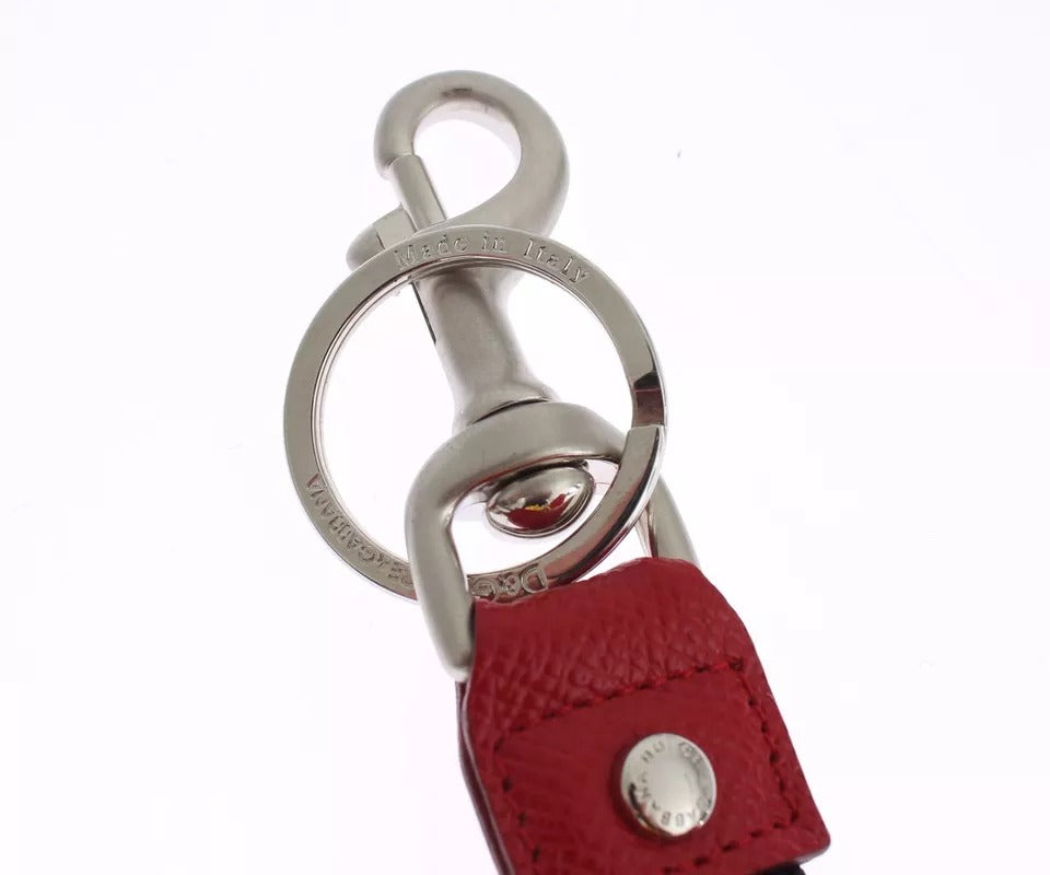 Dolce & Gabbana Silber Braun Raffia Leder Verschluss Finder Kette Schlüsselanhänger