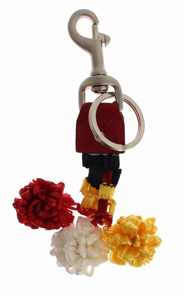 Dolce & Gabbana Silber Braun Raffia Leder Verschluss Finder Kette Schlüsselanhänger