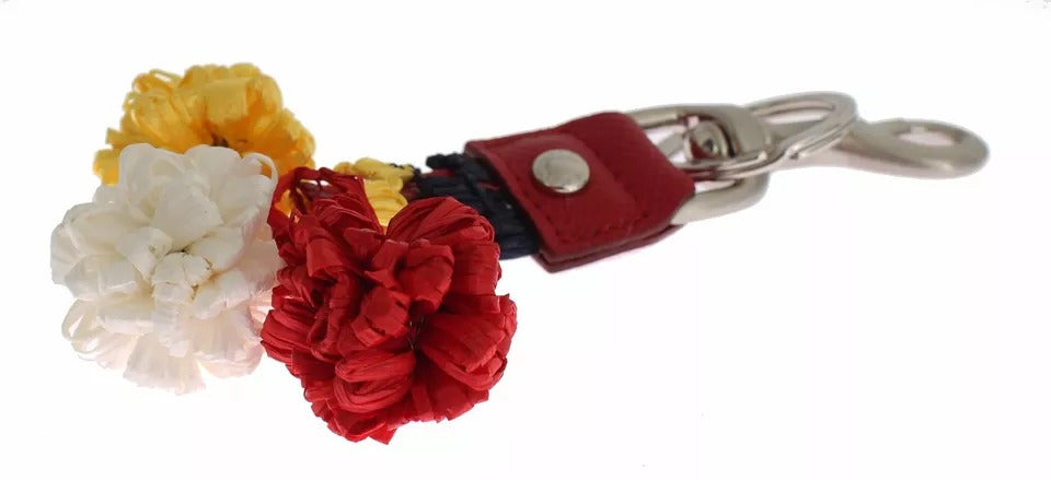 Dolce & Gabbana Silber Braun Raffia Leder Verschluss Finder Kette Schlüsselanhänger
