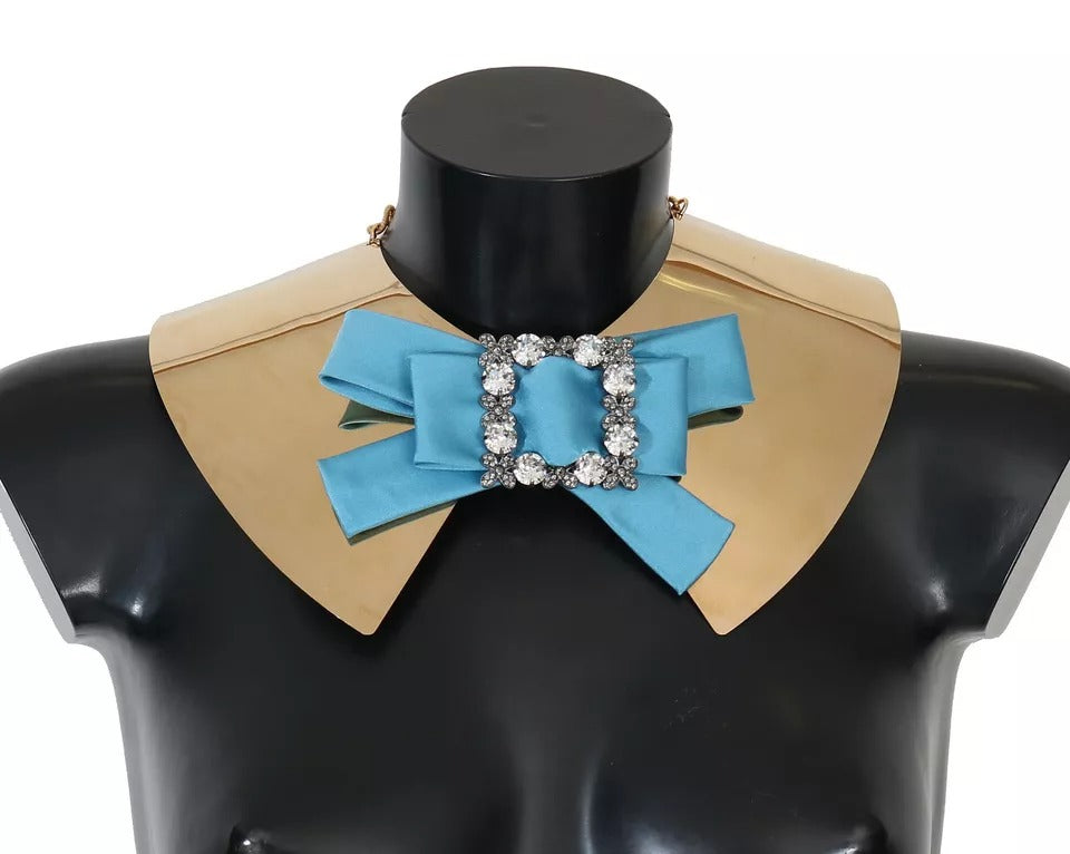 Dolce & Gabbana Gold Bow Crystal verschönert Runway Halsband Halskette