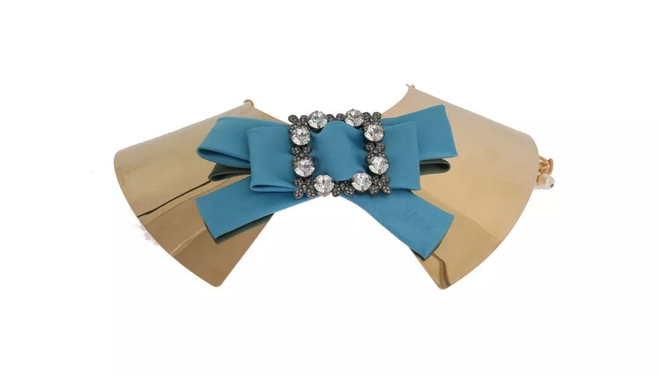 Dolce & Gabbana Gold Bow Crystal verschönert Runway Halsband Halskette