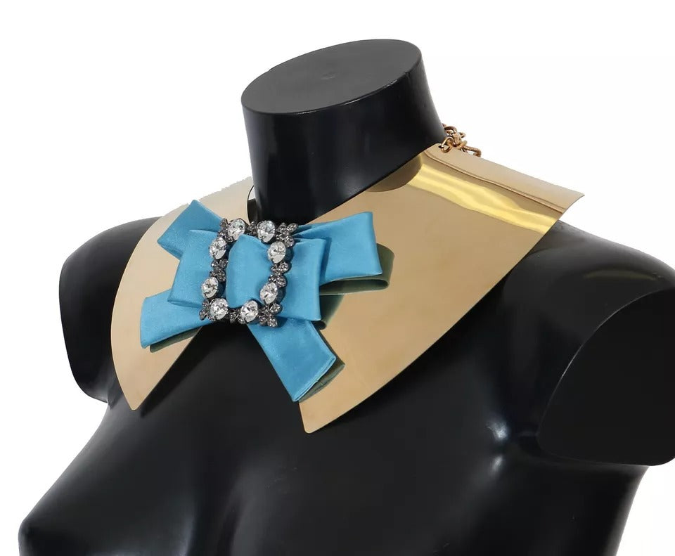 Dolce & Gabbana Gold Bow Crystal verschönert Runway Halsband Halskette