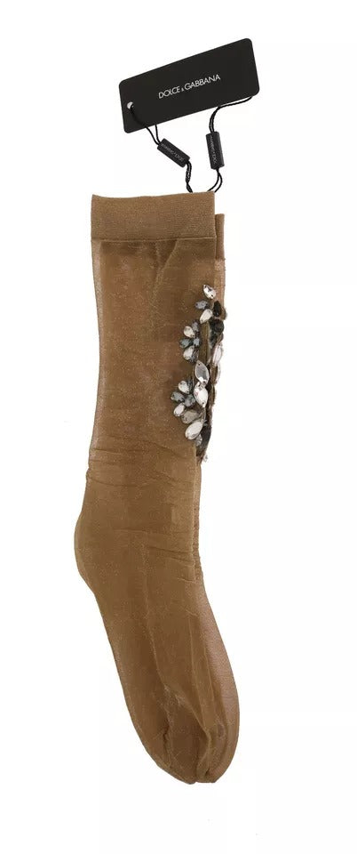 Dolce & Gabbana Goldene Strumpfhose mit Blumenmuster und klaren Kristallen