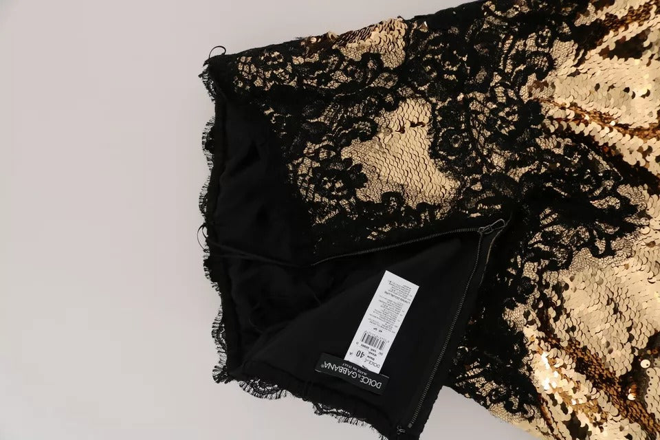 Dolce & Gabbana Goldfarbenes trägerloses Kleid aus paillettenbesetzter Spitze