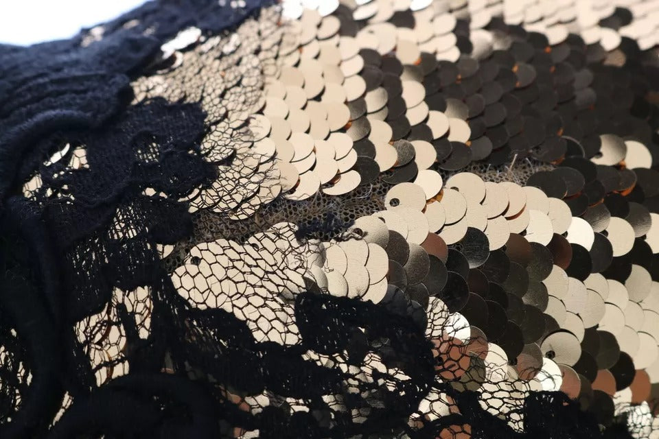 Dolce & Gabbana Goldfarbenes trägerloses Kleid aus paillettenbesetzter Spitze