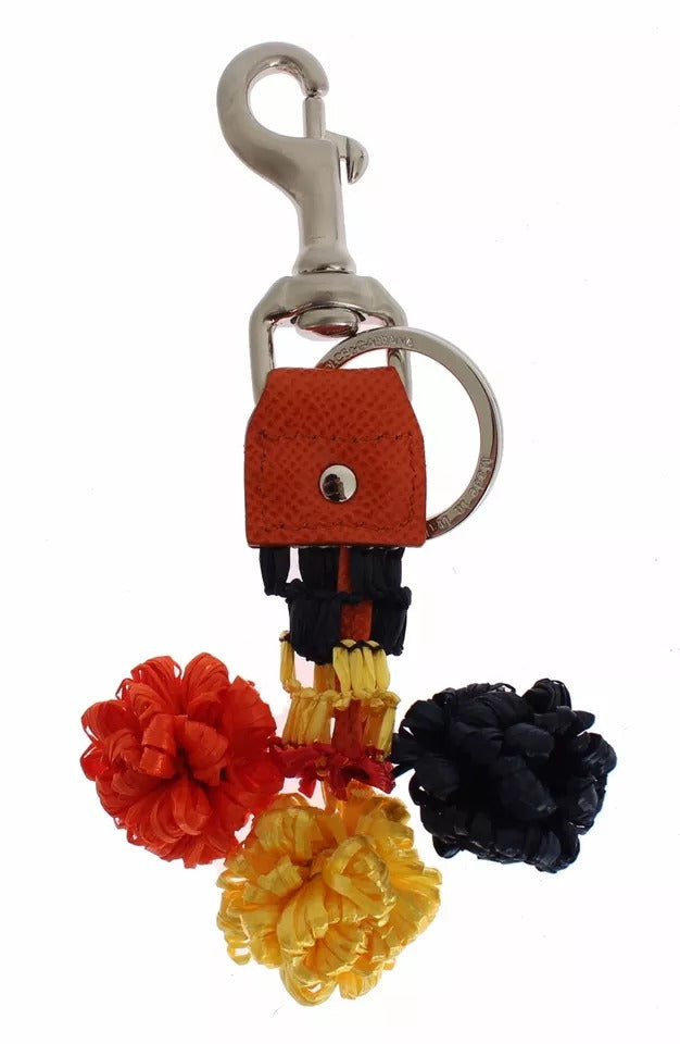 Dolce & Gabbana Rot Gelb Raffia Leder Spange Finder Schlüsselring Schlüsselanhänger