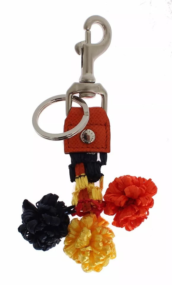 Dolce & Gabbana Rot Gelb Raffia Leder Spange Finder Schlüsselring Schlüsselanhänger