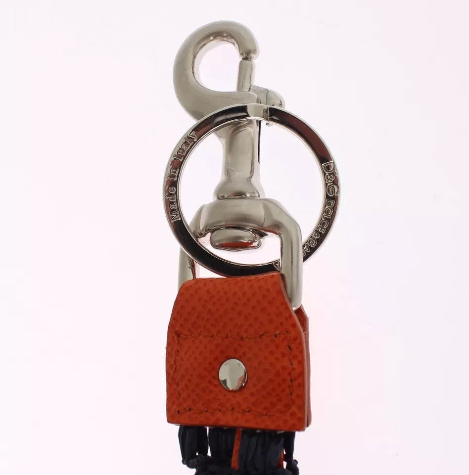Dolce & Gabbana Rot Gelb Raffia Leder Spange Finder Schlüsselring Schlüsselanhänger