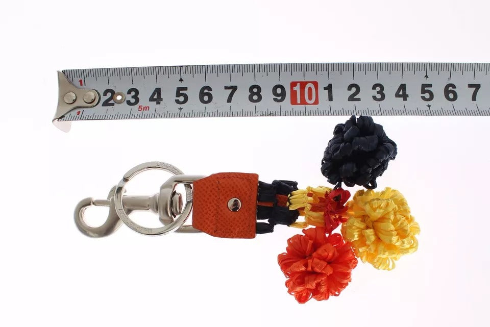 Dolce & Gabbana Rot Gelb Raffia Leder Spange Finder Schlüsselring Schlüsselanhänger