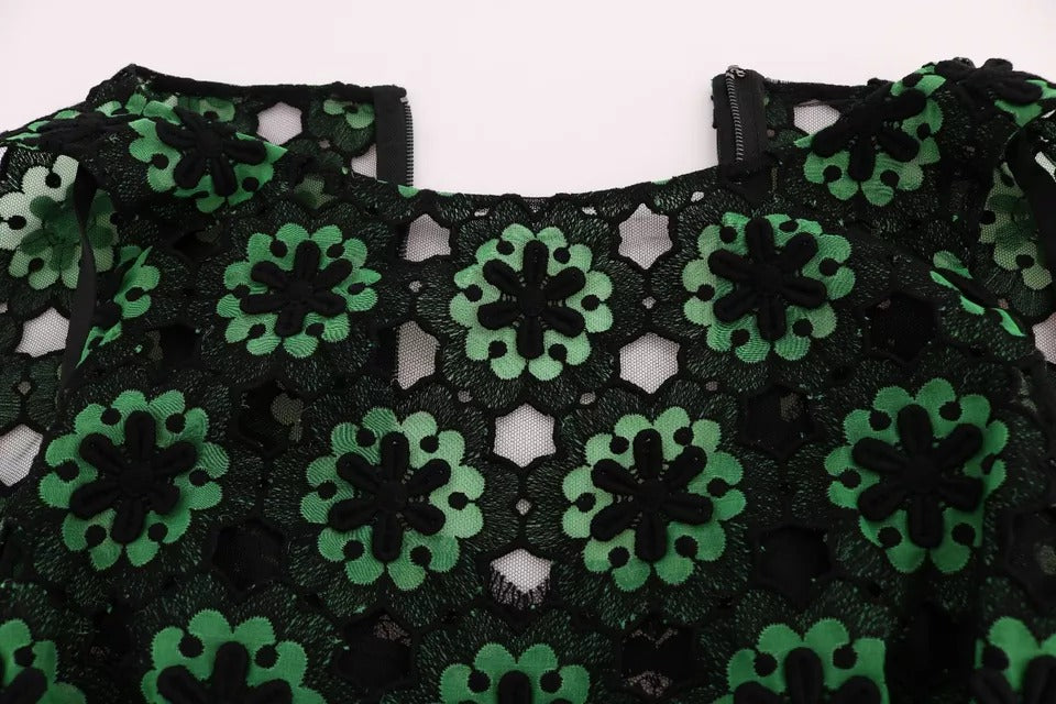 Dolce & Gabbana Grünes geblümtes Ricamo A-Linien-Shiftkleid