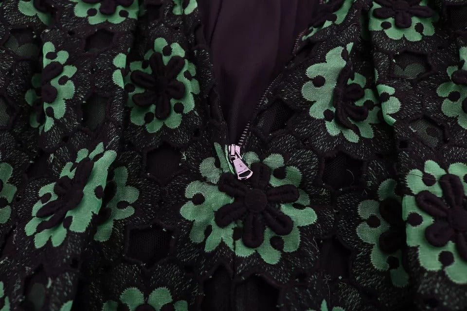 Dolce & Gabbana Grünes geblümtes Ricamo A-Linien-Shiftkleid