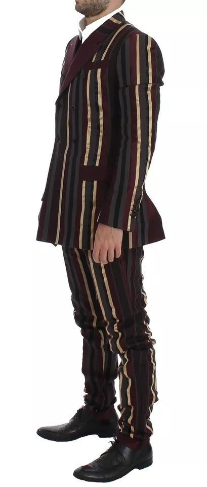 Dolce & Gabbana Mehrfarbiger gestreifter Runway 3-teiliger Slim Fit Westenanzug