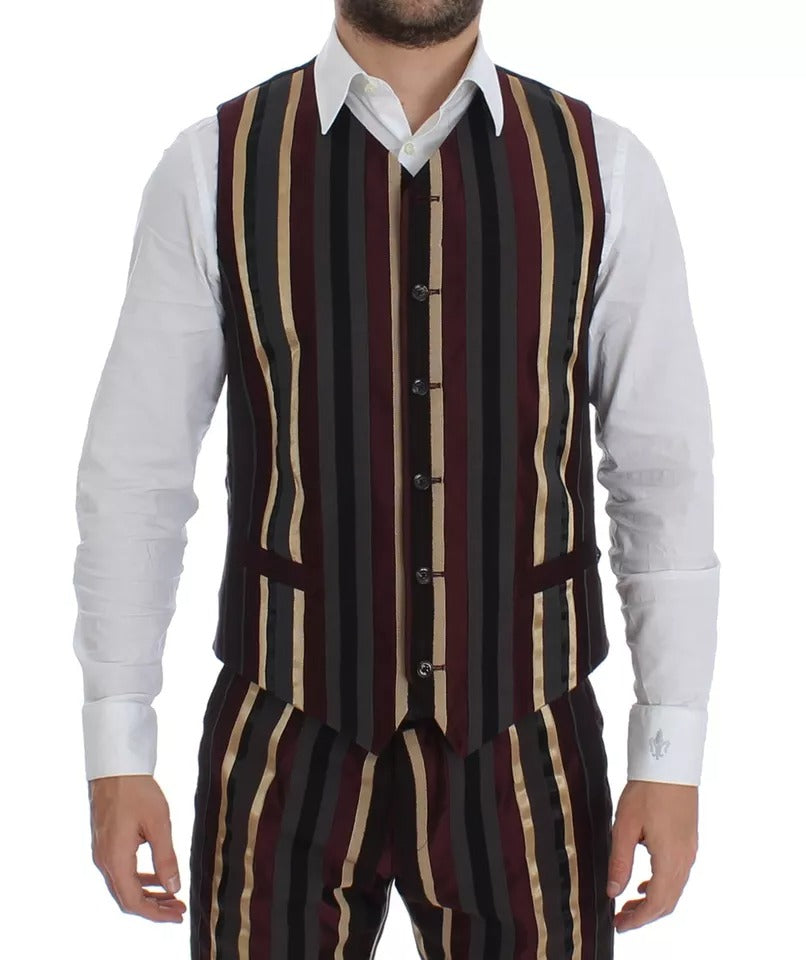 Dolce & Gabbana Mehrfarbiger gestreifter Runway 3-teiliger Slim Fit Westenanzug
