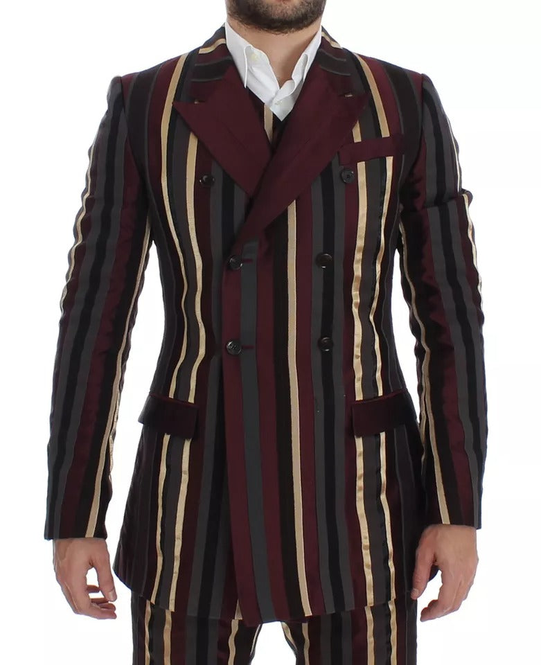 Dolce & Gabbana Mehrfarbiger gestreifter Runway 3-teiliger Slim Fit Westenanzug