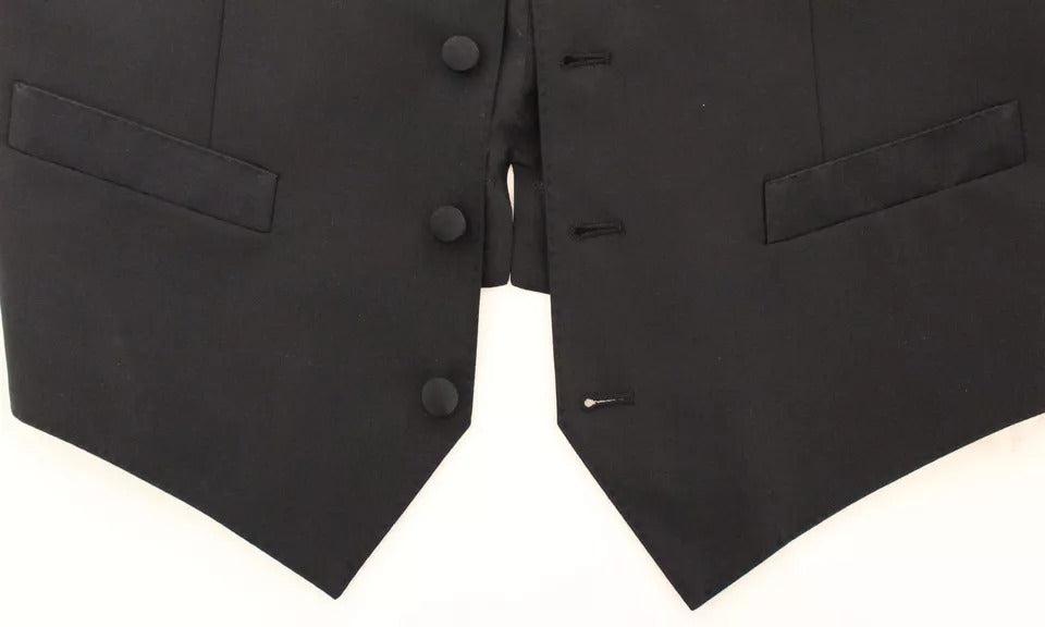 Dolce & Gabbana Schwarzes Wollseidenkleid Gilet Jacke Weste