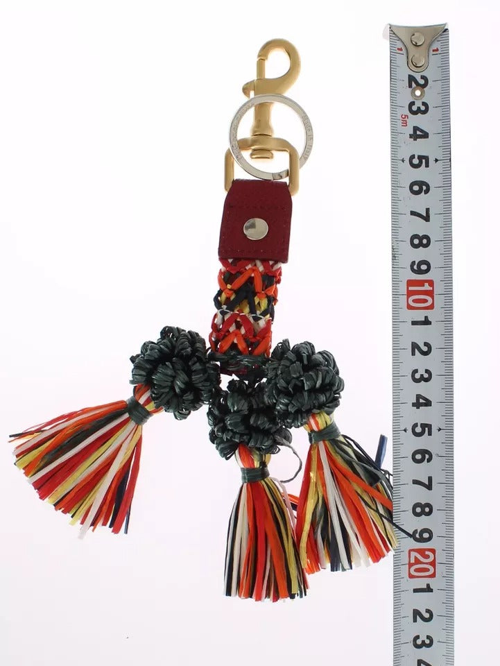 Dolce & Gabbana Multicolor Raffia Leder Schließe Finder Kette Schlüsselanhänger
