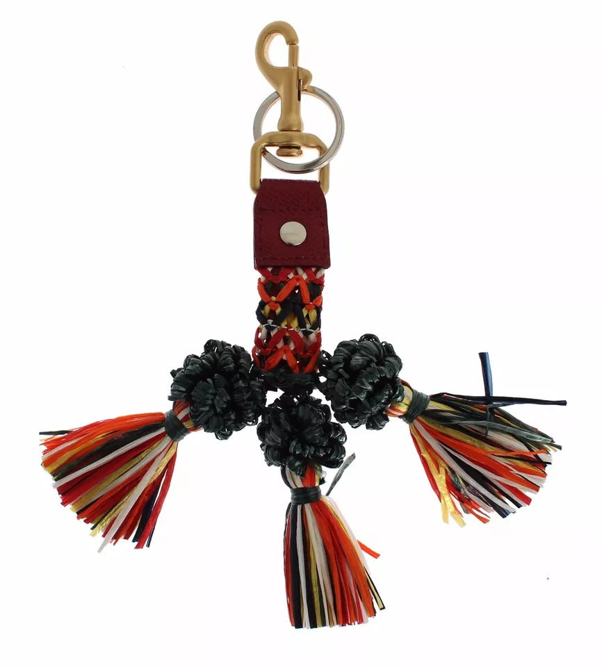 Dolce & Gabbana Multicolor Raffia Leder Schließe Finder Kette Schlüsselanhänger