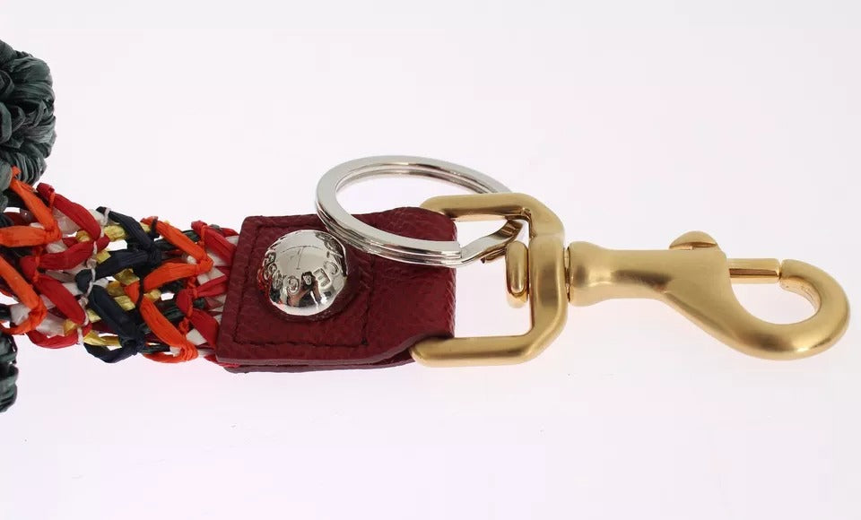 Dolce & Gabbana Multicolor Raffia Leder Schließe Finder Kette Schlüsselanhänger