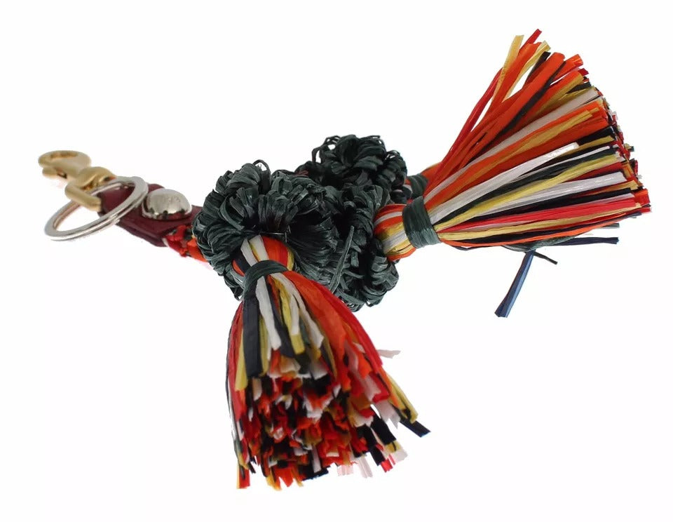 Dolce & Gabbana Multicolor Raffia Leder Schließe Finder Kette Schlüsselanhänger