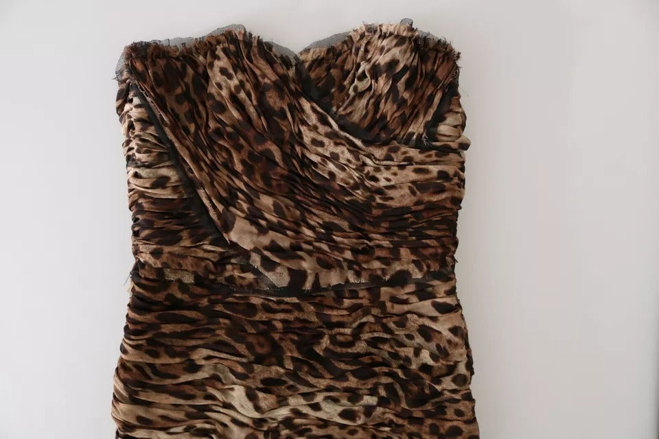 Dolce & Gabbana Braunes Leopard Seidenchiffon gerafftes Meerjungfrau-Maxikleid