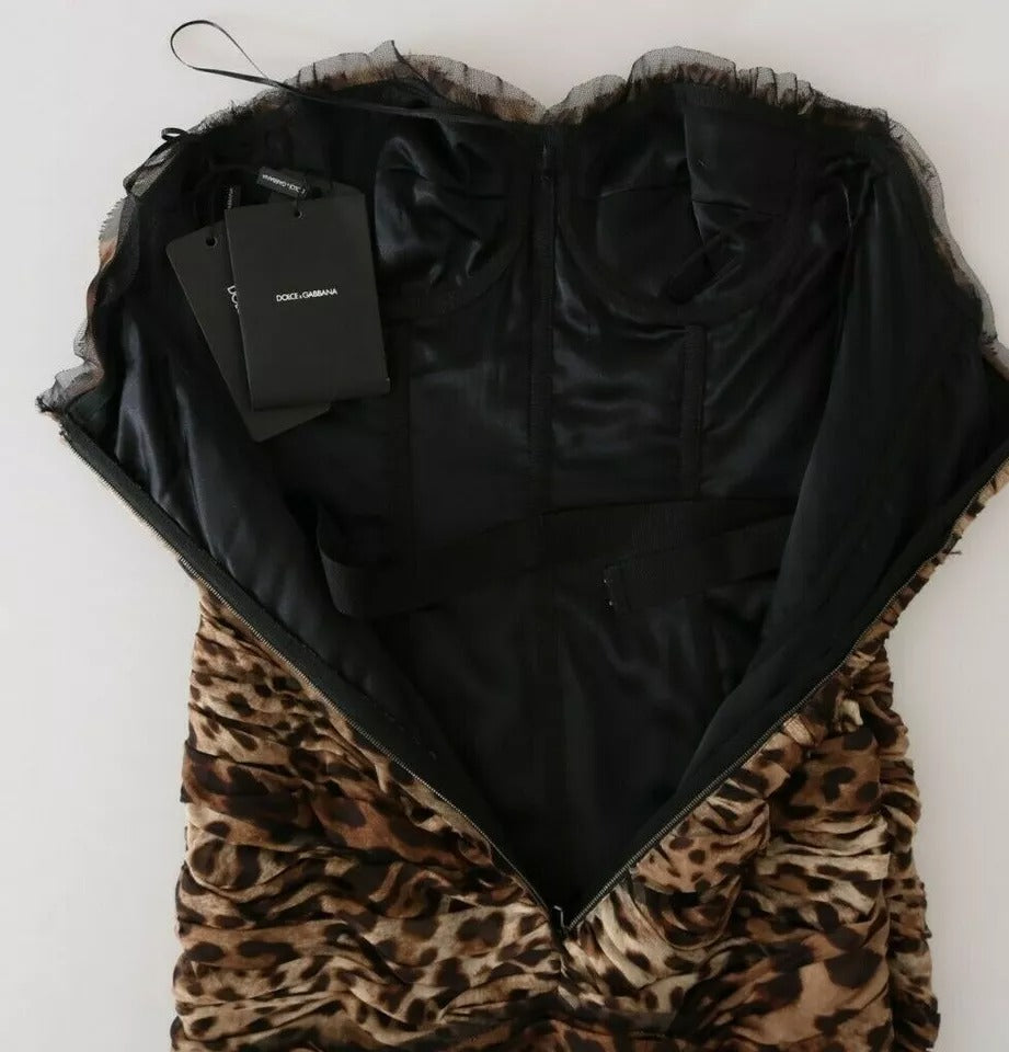 Dolce & Gabbana Braunes Leopard Seidenchiffon gerafftes Meerjungfrau-Maxikleid
