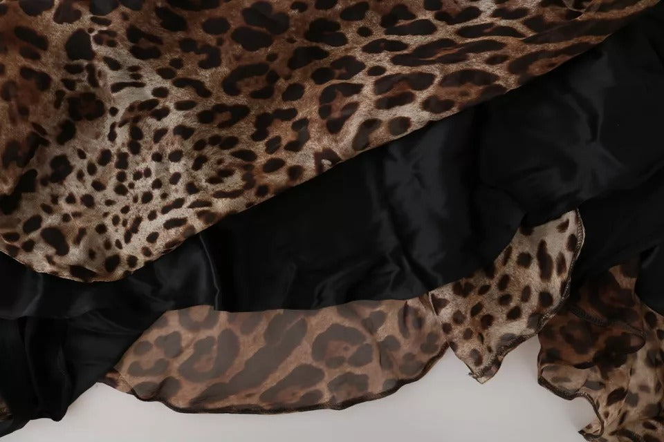 Dolce & Gabbana Braunes Leopard Seidenchiffon gerafftes Meerjungfrau-Maxikleid