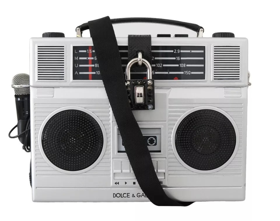 Dolce & Gabbana Silberne Retro Radio Boombox Limited Edition Handgefertigte Holztasche
