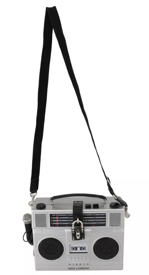Dolce & Gabbana Silberne Retro Radio Boombox Limited Edition Handgefertigte Holztasche