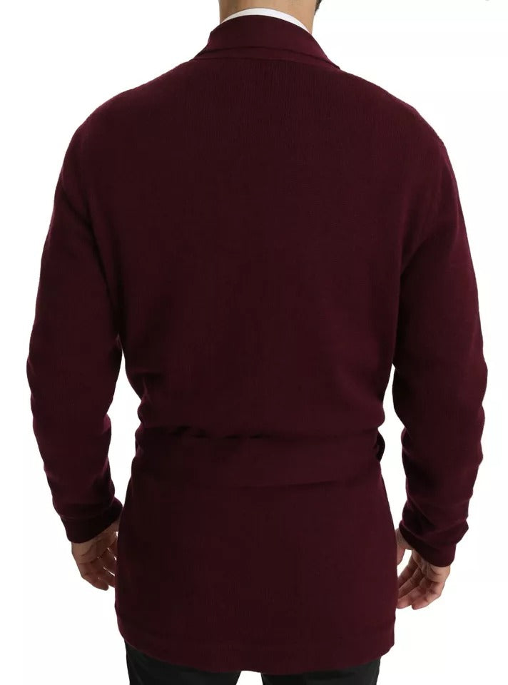 Dolce & Gabbana Bordeauxfarbener Kaschmir-Kronen-Strickjacken-Pullover
