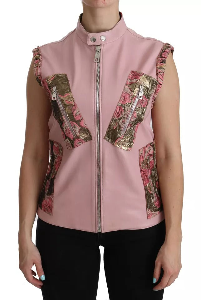 Dolce & Gabbana Pinke ärmellose Lederweste Jacke Bluse