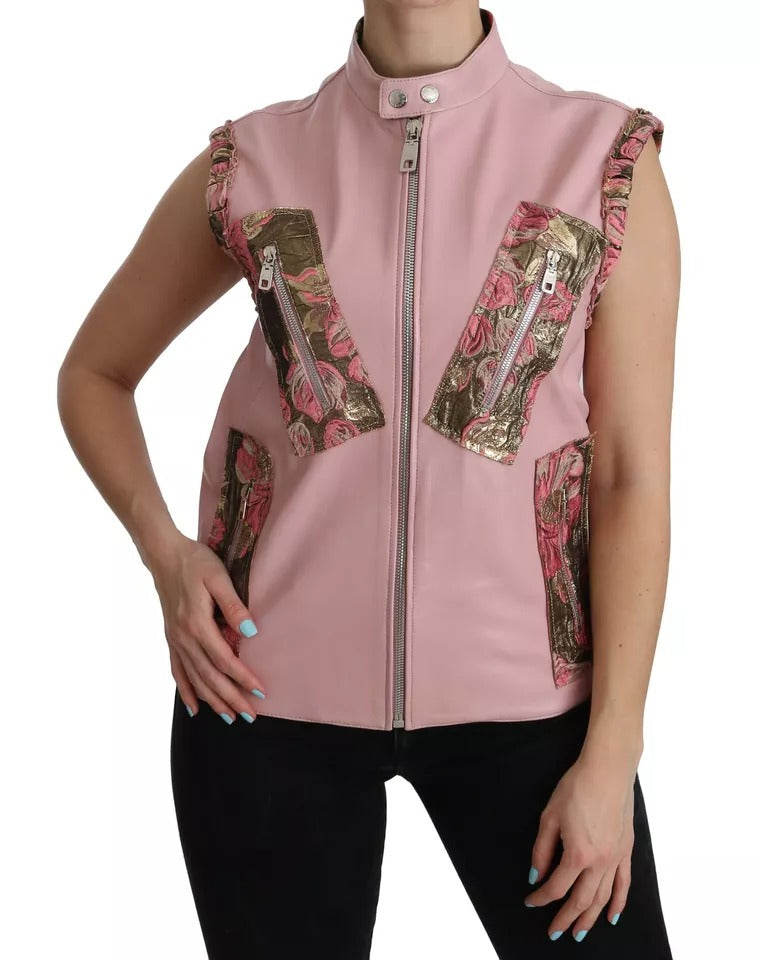 Dolce & Gabbana Pinke ärmellose Lederweste Jacke Bluse