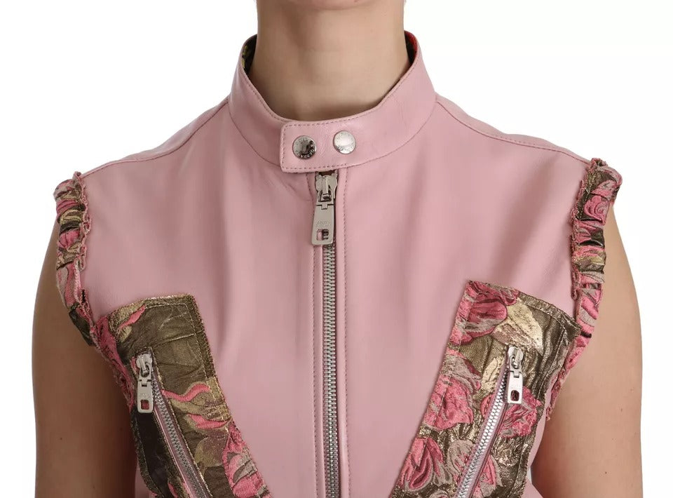 Dolce & Gabbana Pinke ärmellose Lederweste Jacke Bluse
