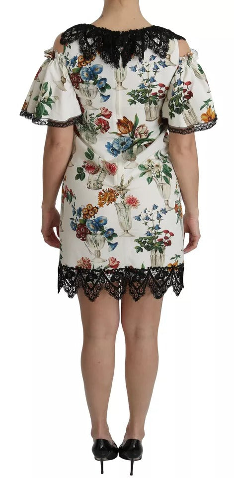 Dolce & Gabbana Weißes Minikleid mit floraler Spitze und Vase