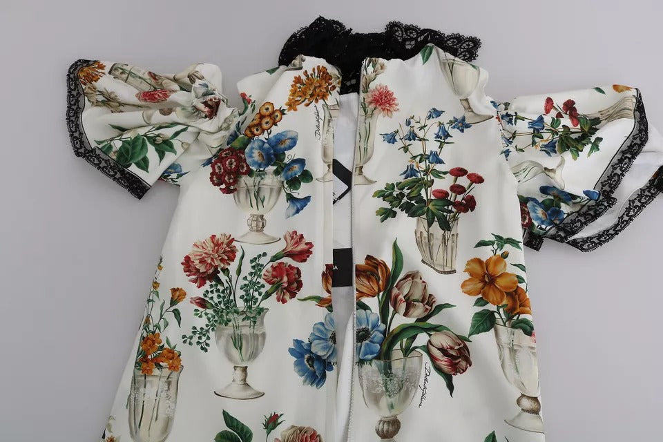 Dolce & Gabbana Weißes Minikleid mit floraler Spitze und Vase