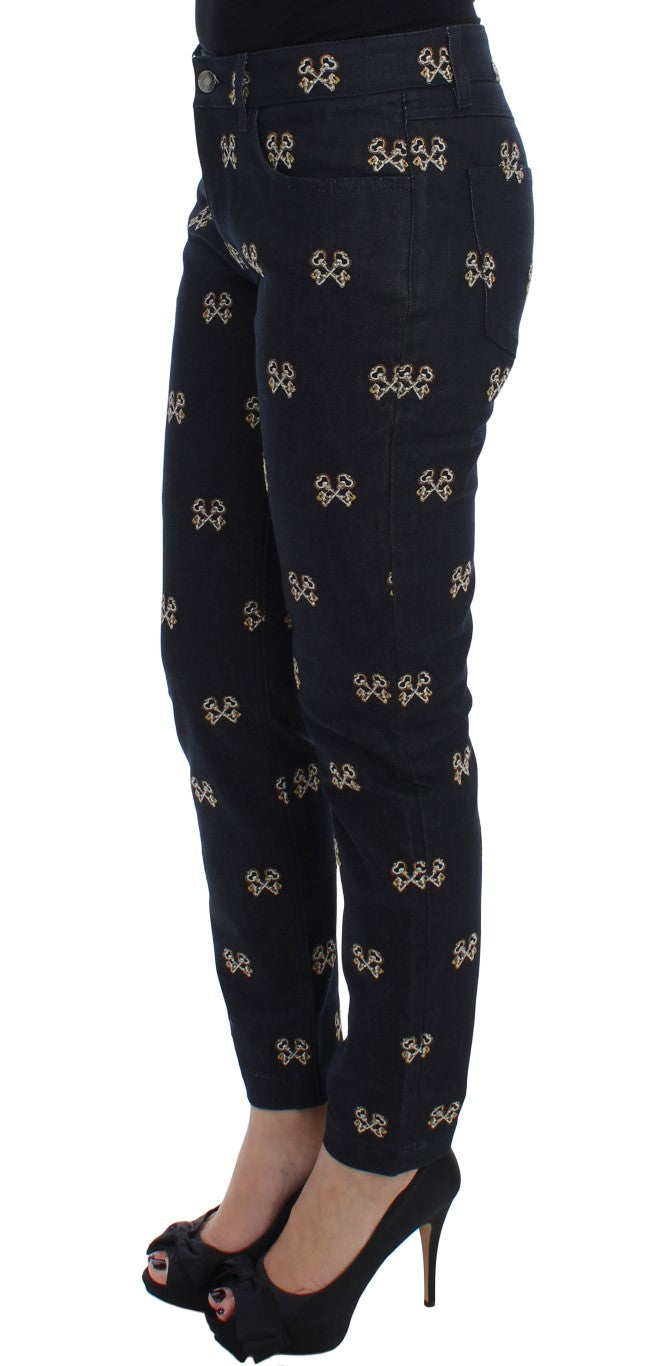 Dolce & Gabbana Blaue Schlüssel bestickte Slim Fit KATE Jeans