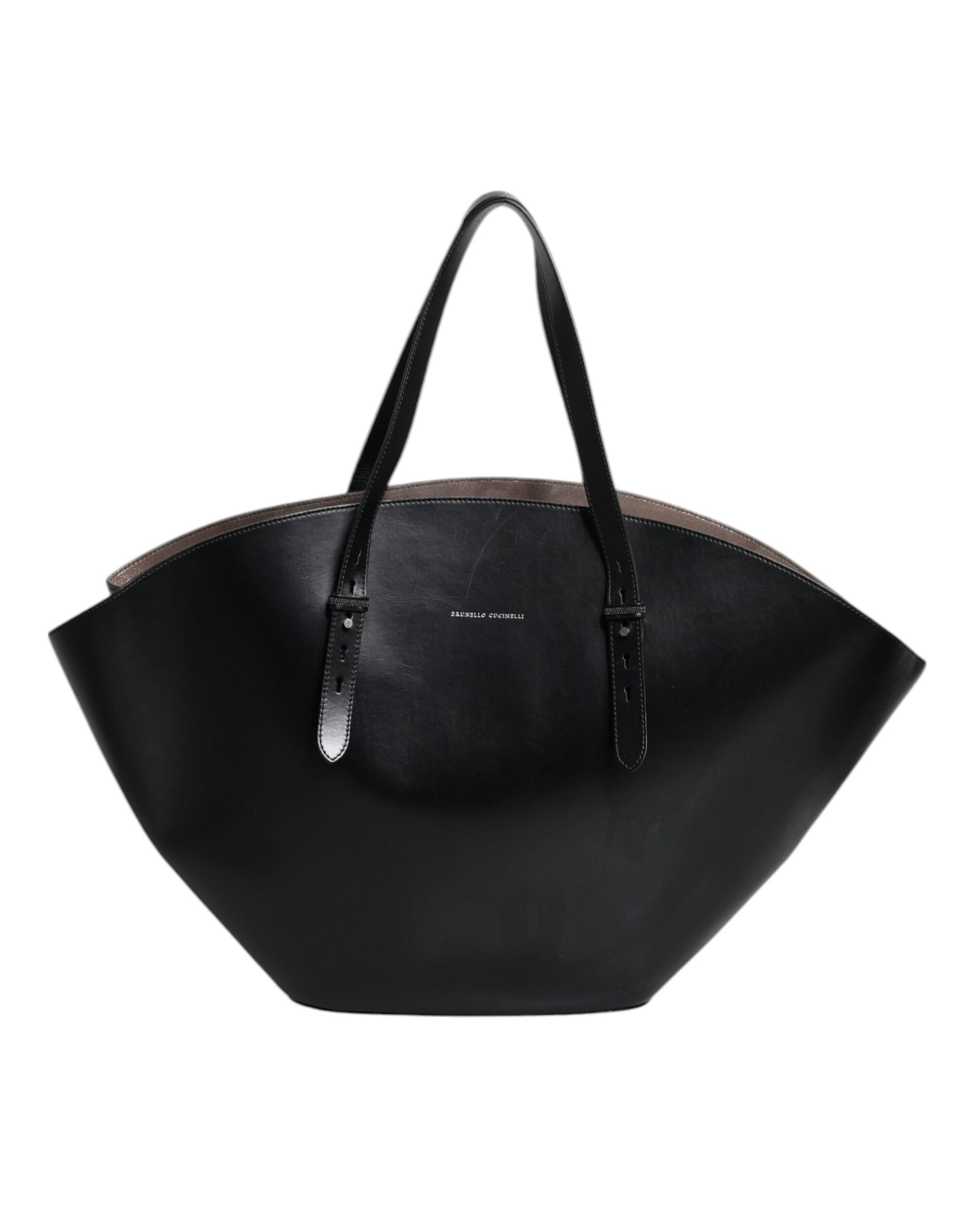Brunello Cucinelli Schwarze Leder-Logo-Schulterriemen-Einkaufstasche