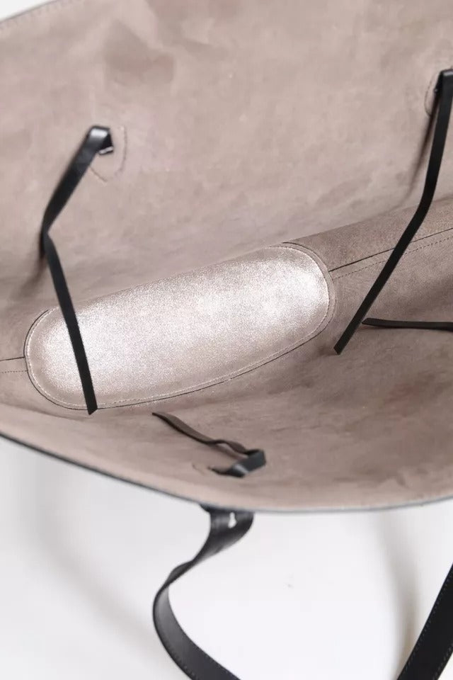 Brunello Cucinelli Schwarze Leder-Logo-Schulterriemen-Einkaufstasche