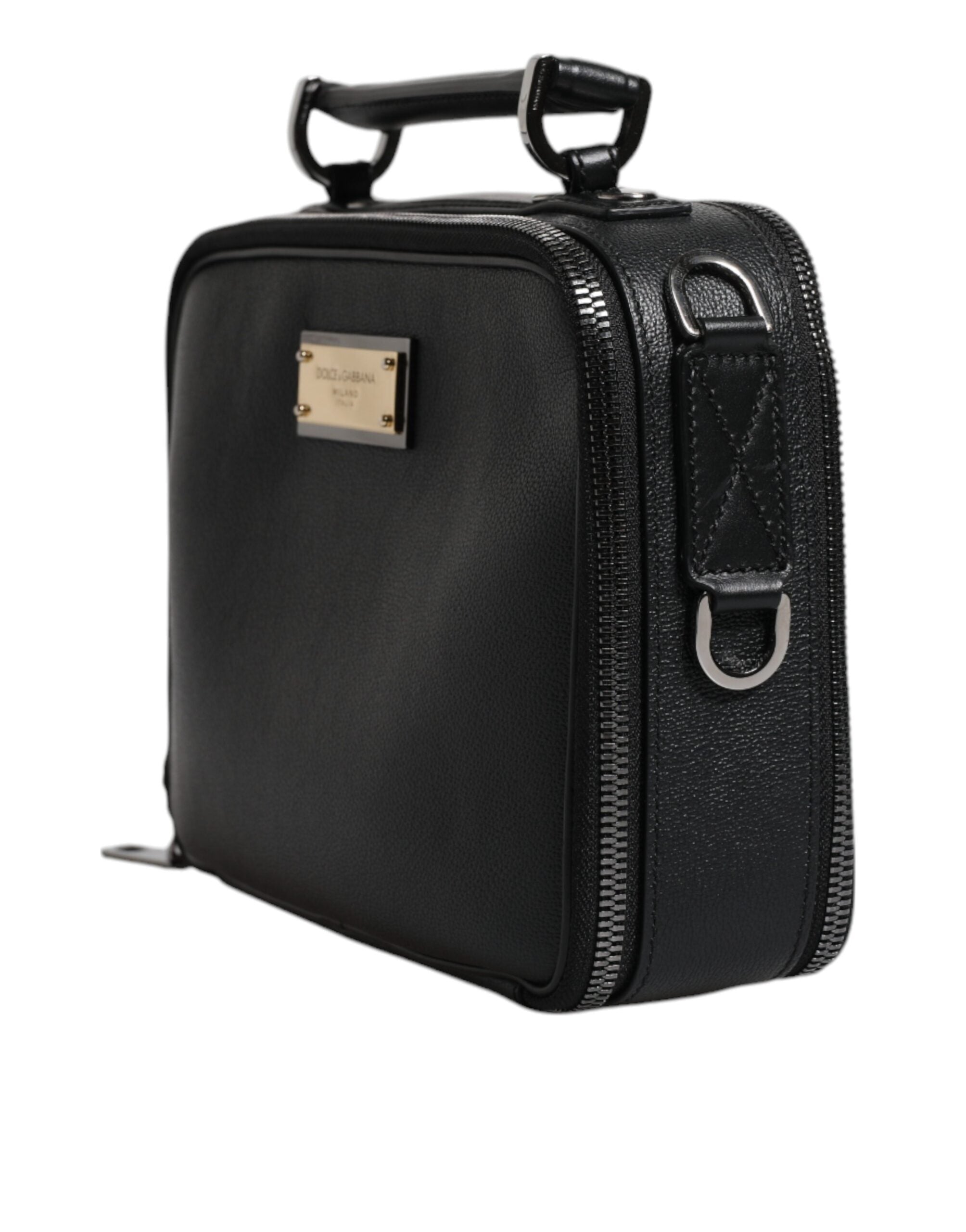 Dolce & Gabbana Schwarze Nylon Leder Logo Top Handle Crossbody Tasche