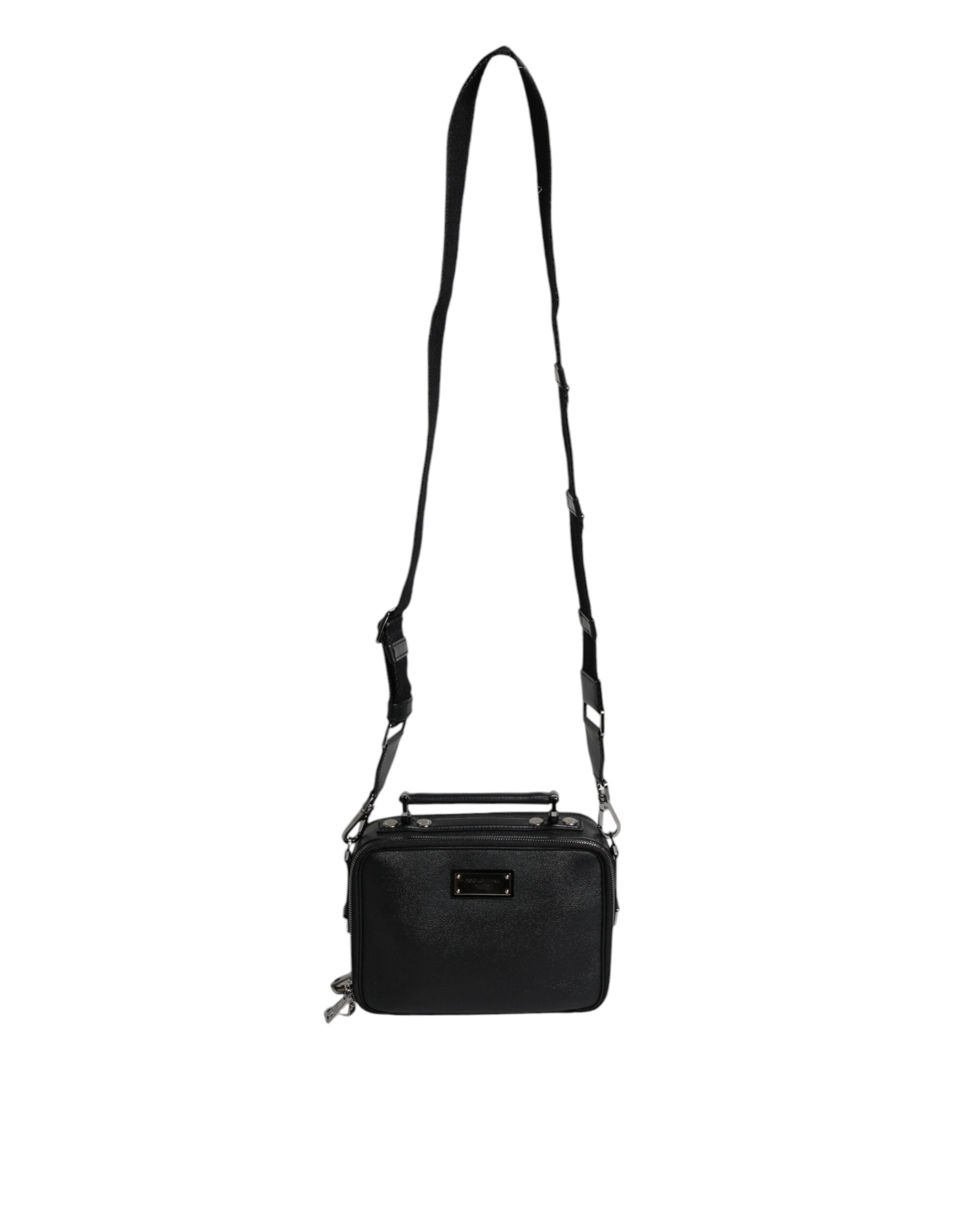 Dolce & Gabbana Schwarze Nylon Leder Logo Top Handle Crossbody Tasche