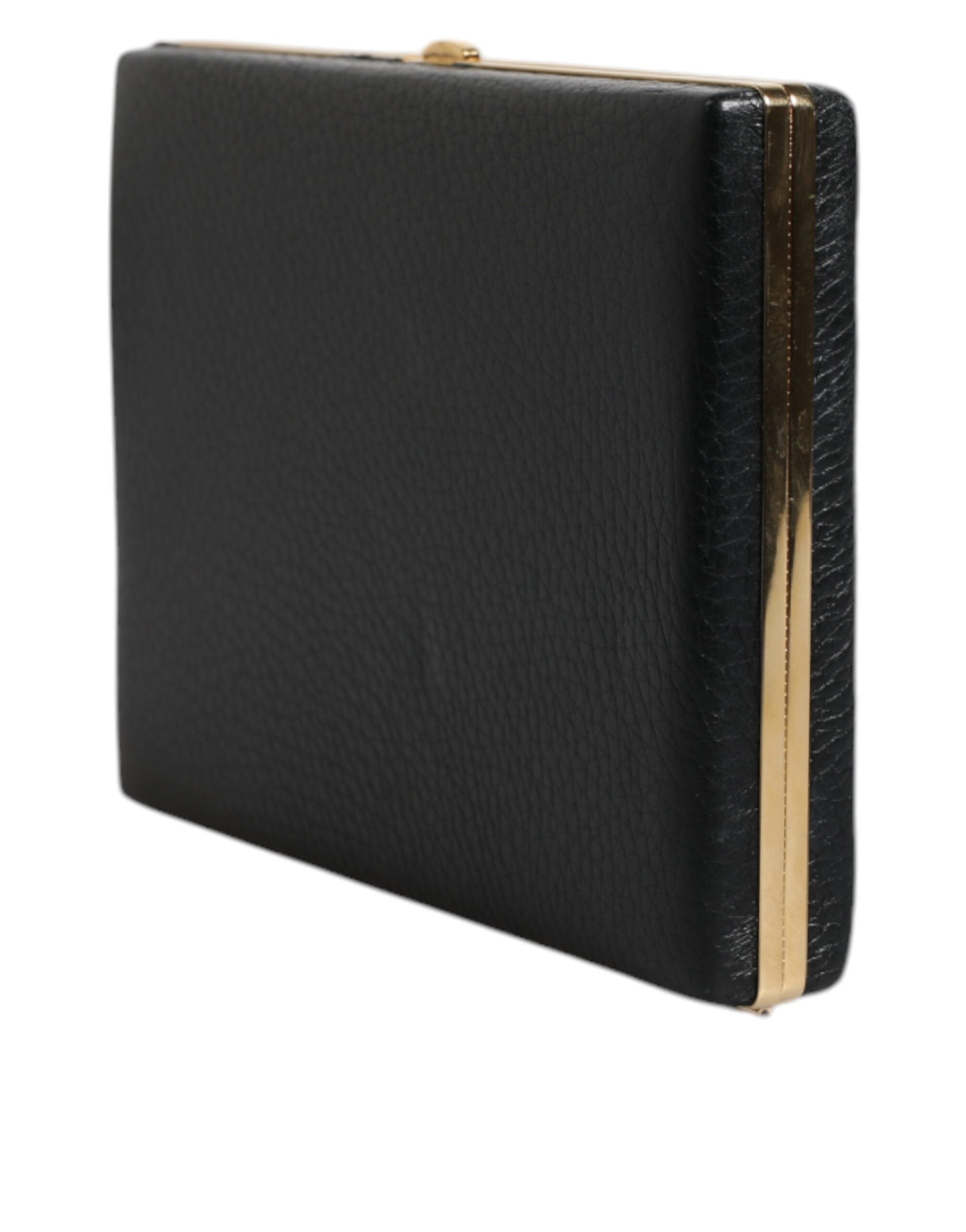 Dolce & Gabbana Schwarz Leder Gold Rahmen Kupplung Abend Party Handtasche