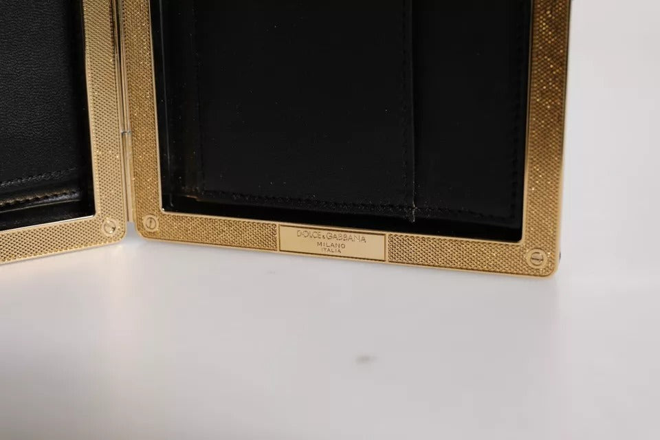 Dolce & Gabbana Schwarz Leder Gold Rahmen Kupplung Abend Party Handtasche